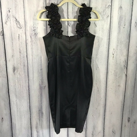 Maggy L Dress Black Satin Ruffled Trim Cocktail - Picture 3 of 5